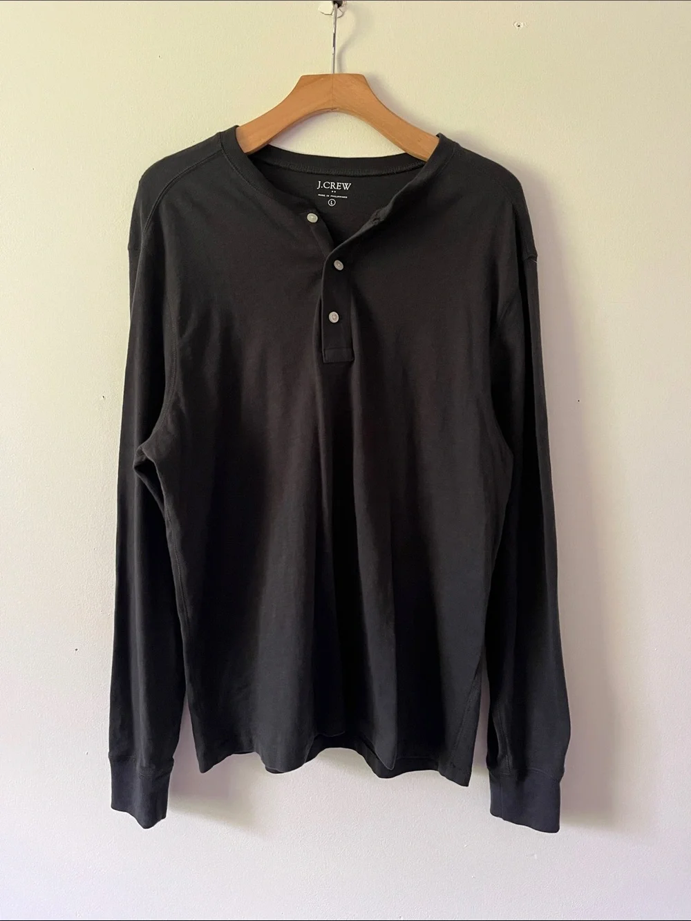 J. Crew Dark Grey Long-Sleeve Henley Shirt 100% Cotton